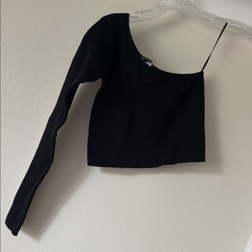 Zara Black Asymmetrical Crop Bodysuit